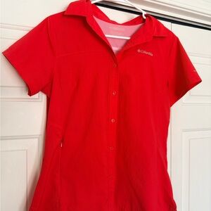 Columbia Women's Pink Short-Sleeve Outdoor Button Shirt